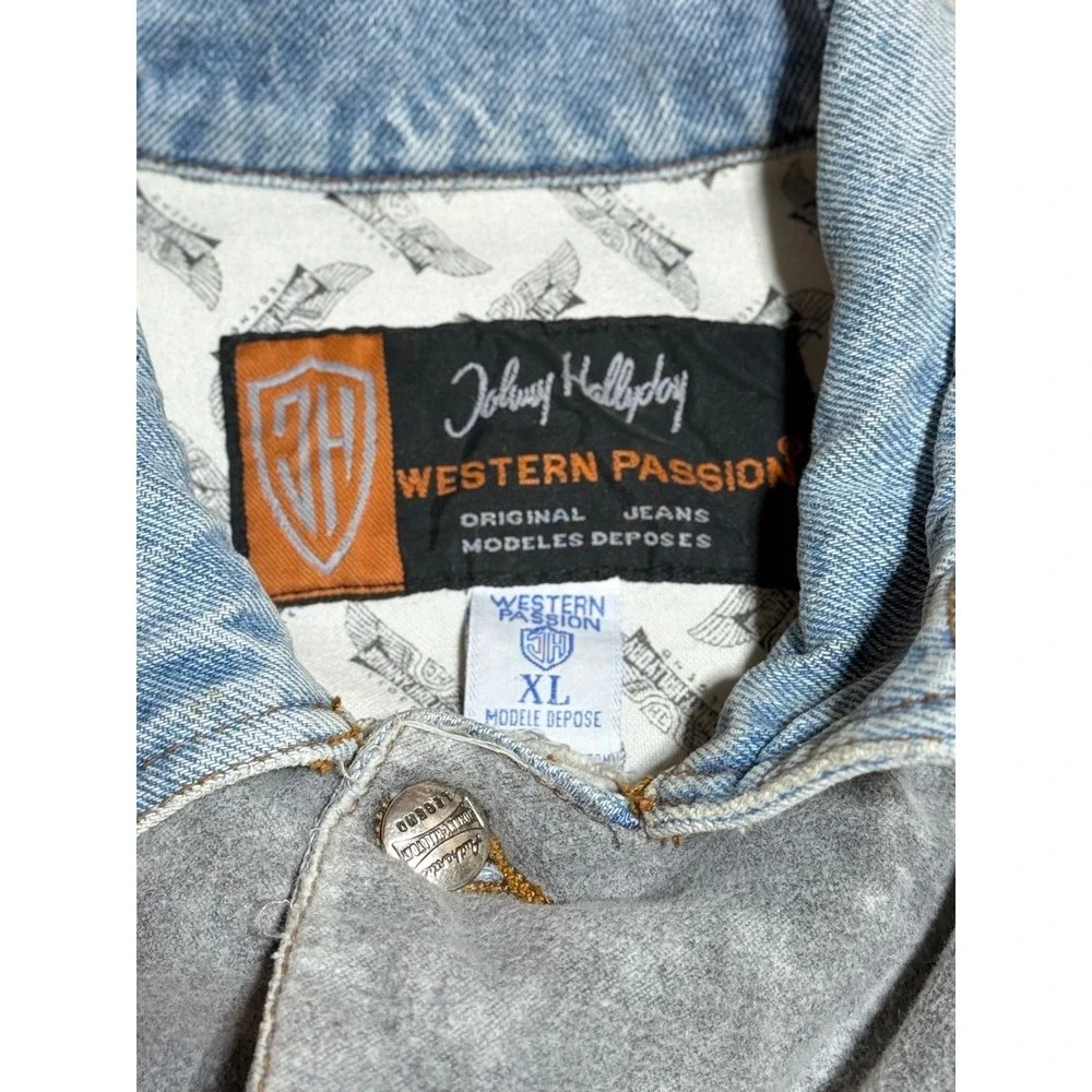 Johnny Hallyday Western Passion Vest XL Southwestern Beaded Denim Suede Blue